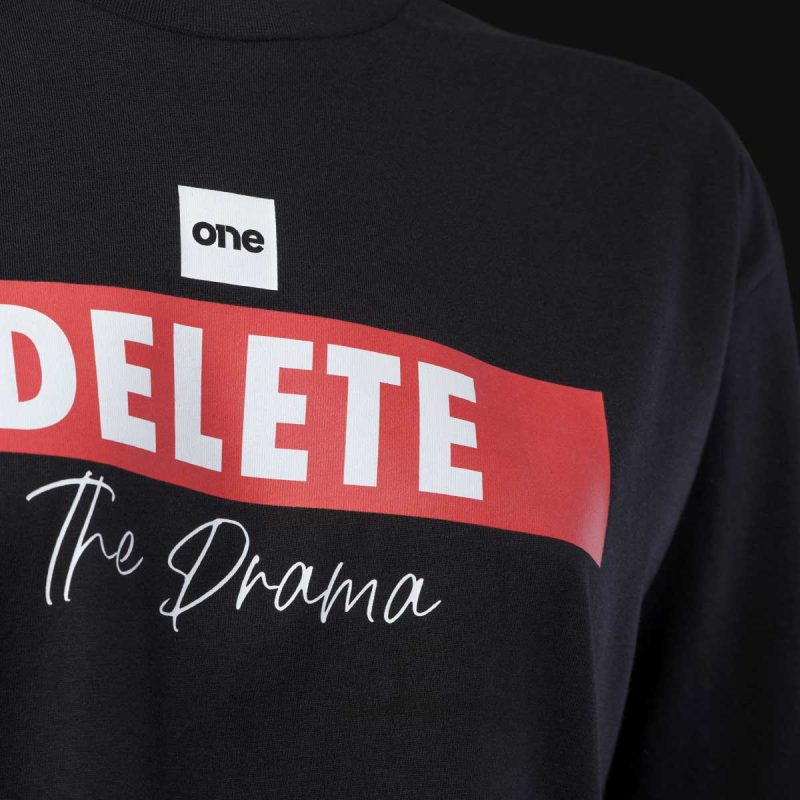 Schwarzes breites Damen T-shirt Delete The Drama - 04