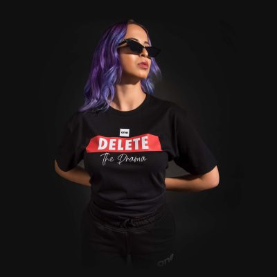 Schwarzes breites Damen T-shirt Delete The Drama - 05