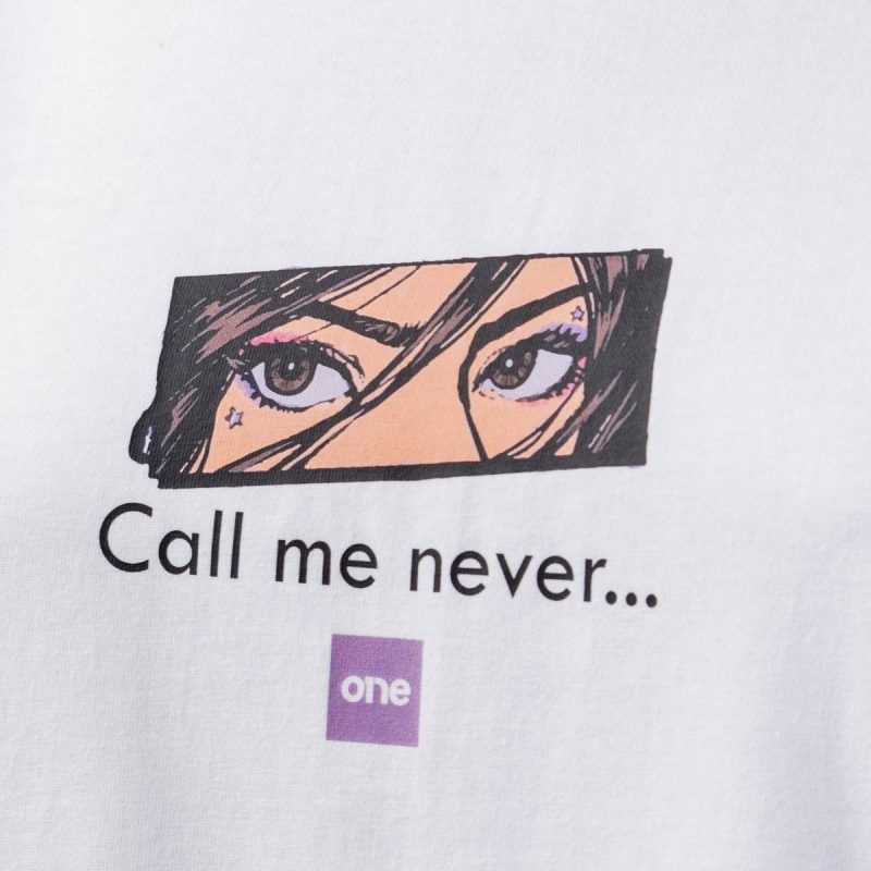 Weißes breites Damen T-shirt Call Me Never - 04