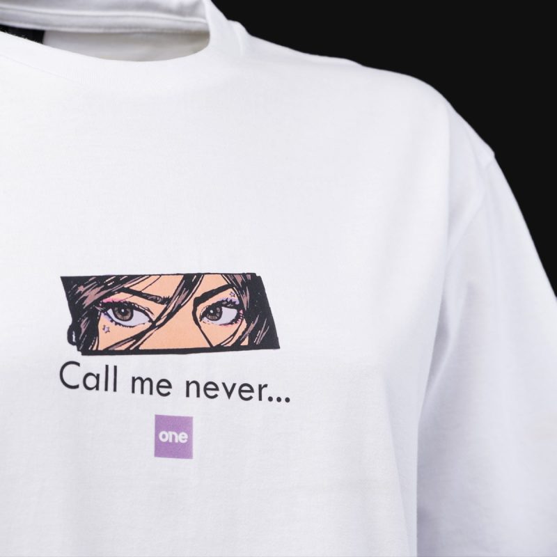 Weißes breites Damen T-shirt Call Me Never - 03