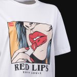 Weißes breites Damen T-shirt Red Lips White - 02