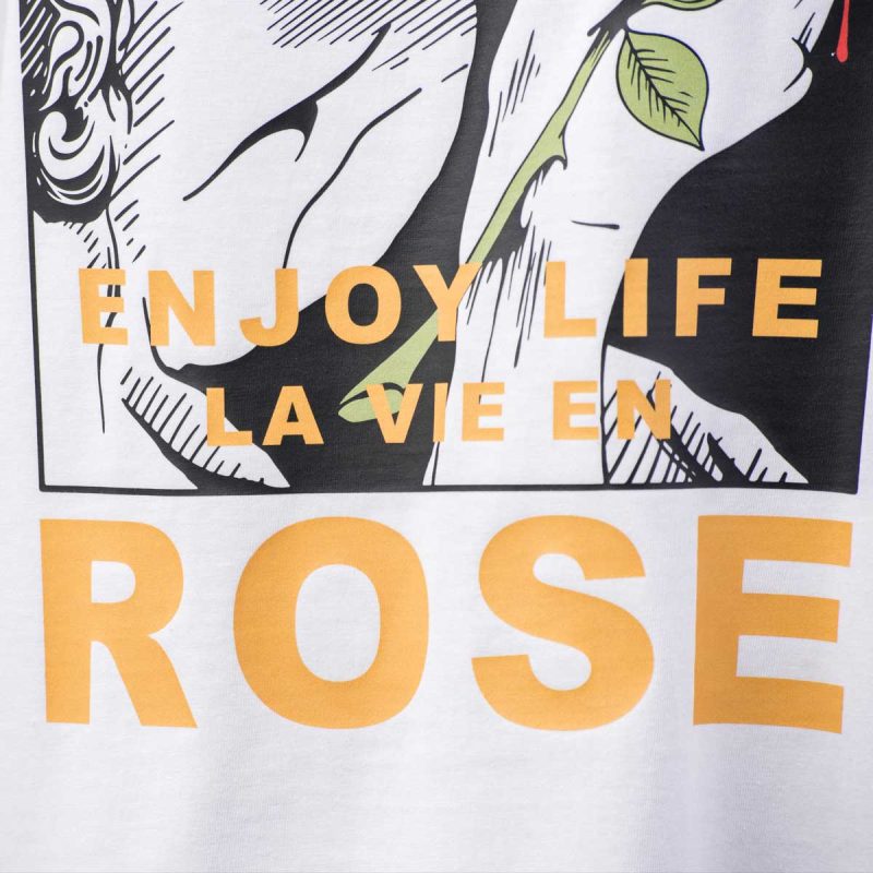 Weißes breites Damen T-shirt Red Rose - 04