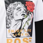 Weißes breites Damen T-shirt Red Rose - 03