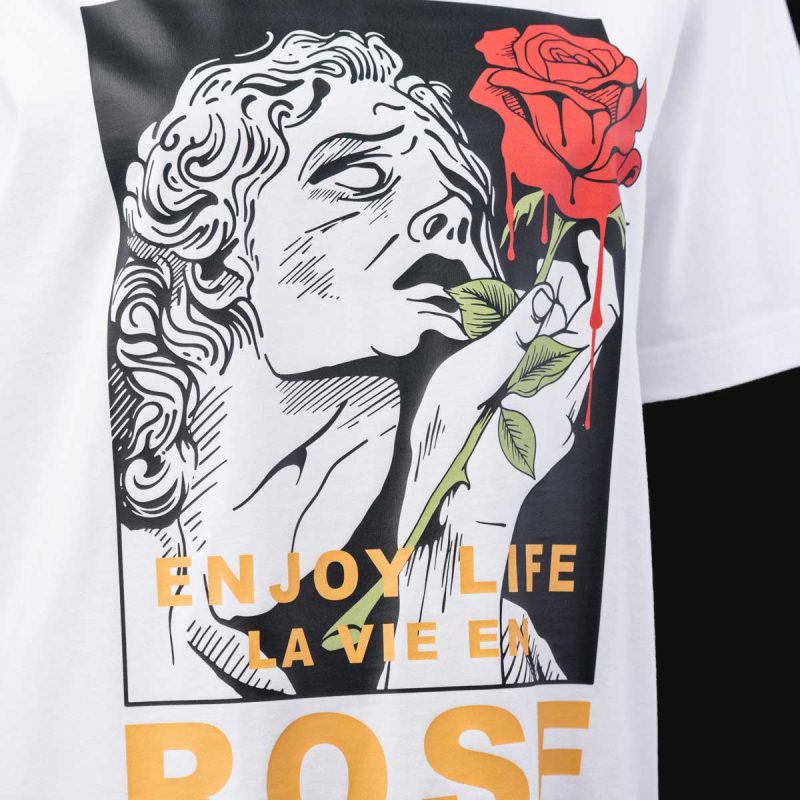 Weißes breites Damen T-shirt Red Rose - 03