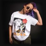 Weißes breites Damen T-shirt Red Rose