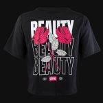 Schwarzes kurzes Damen T-shirt - Beauty Rose