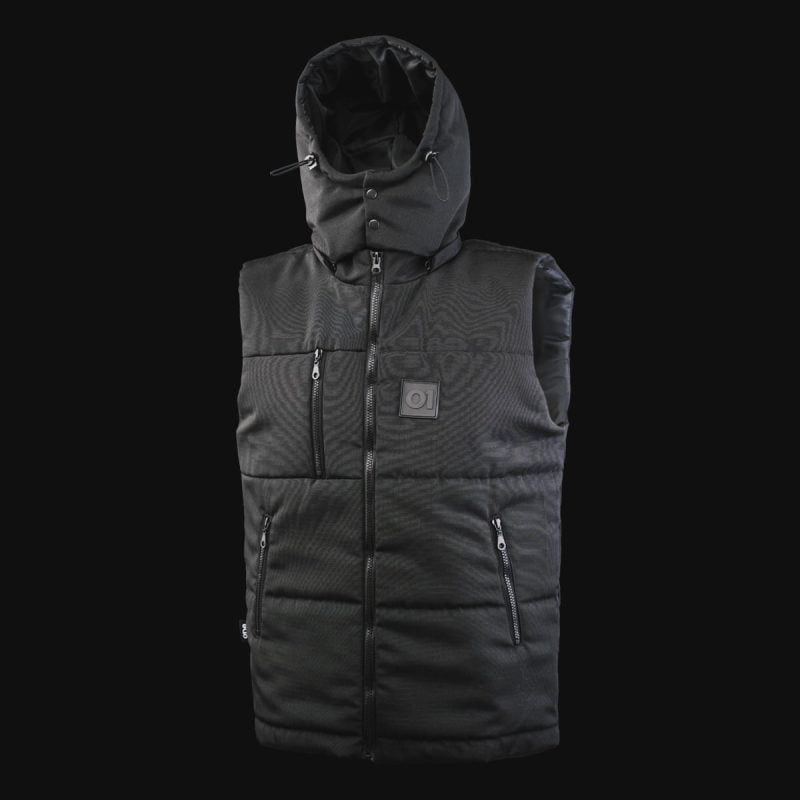 Schwarze Herrenweste mit Kapuze – O1 Black - 02