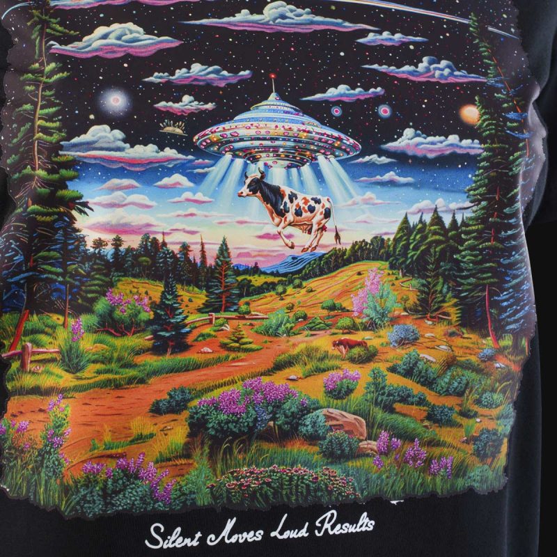 Schwarzes kurzes Damen T-shirt - Moo-ving to the Stars - 02