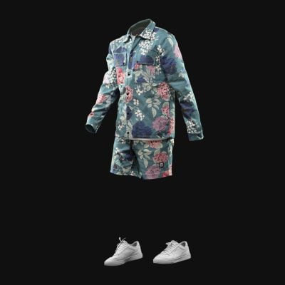 Set Overshirt mit Knöpfen und Eingrifftaschen + Shorts– Jungle Dusk