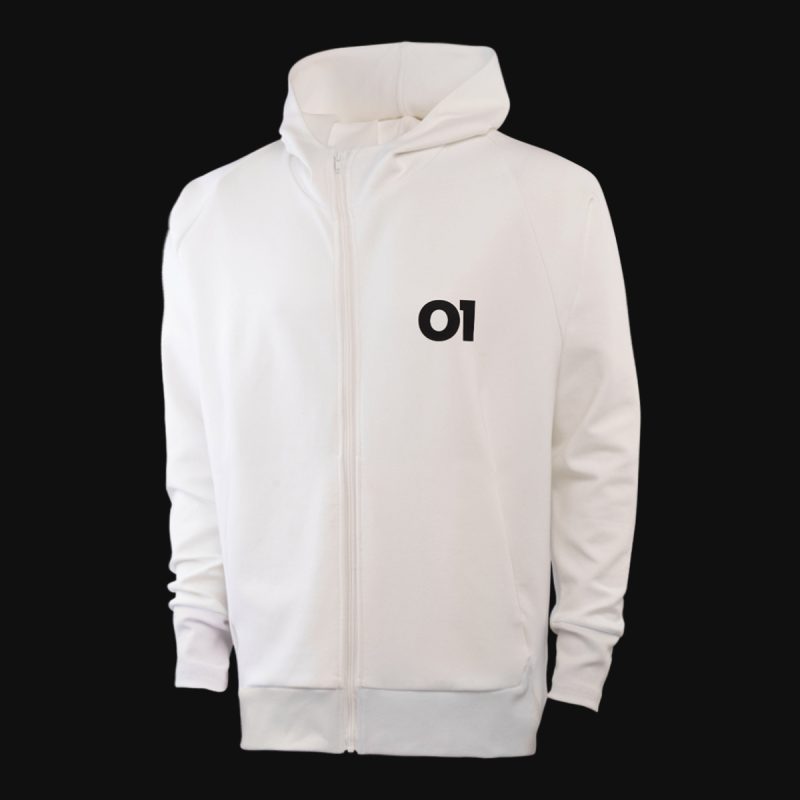 Weißes Herren Hoodie mit Reißverschluss - Halo O1 - 03