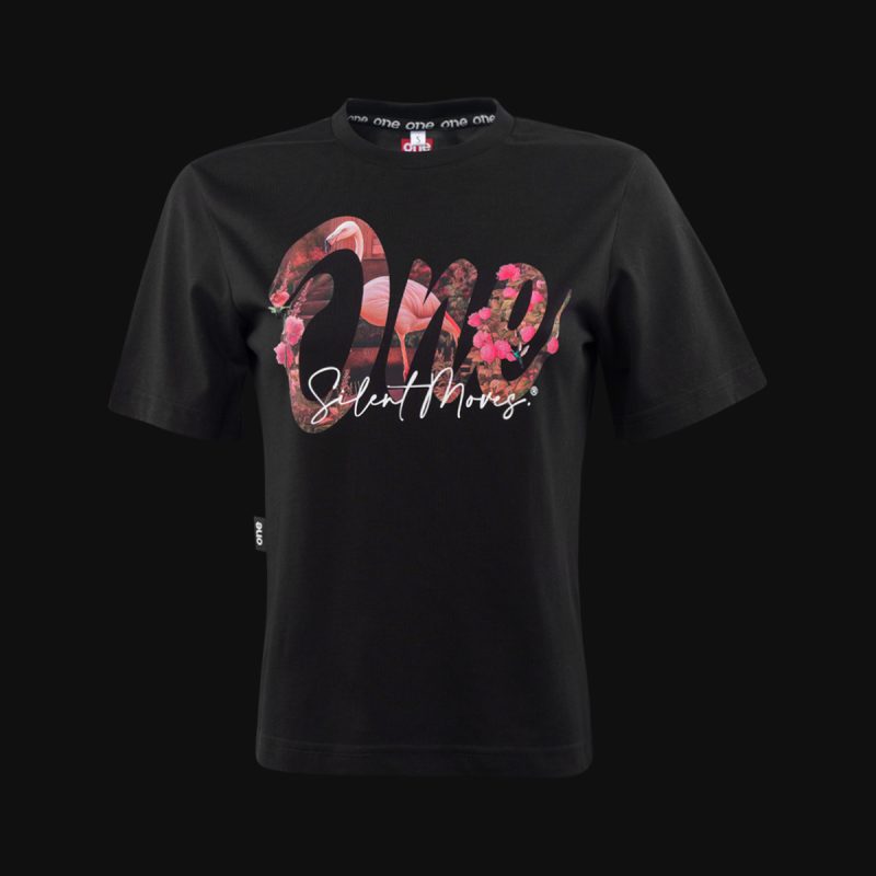 Damen T-Shirt Scwarz Flamingo Whisper